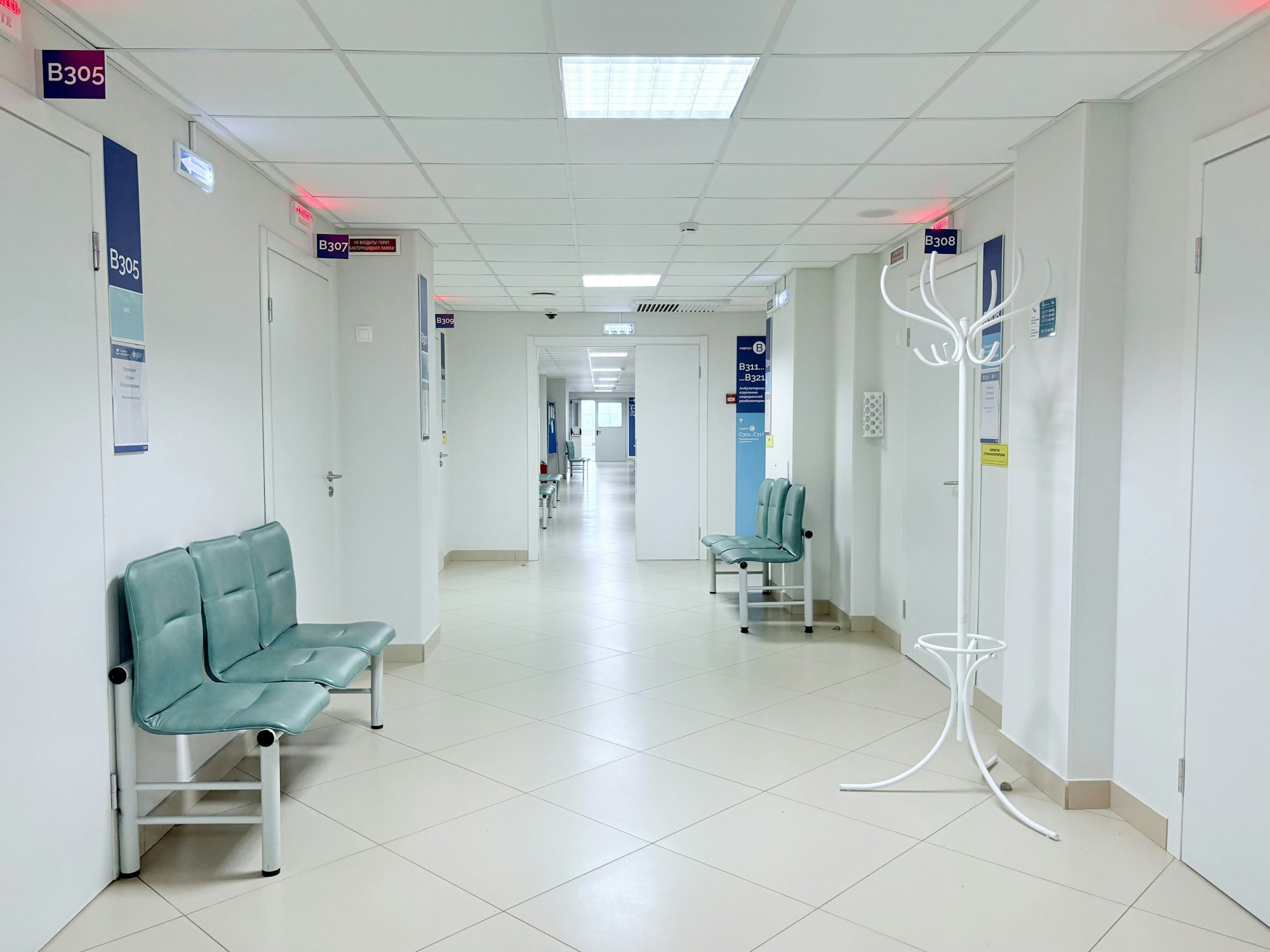 Clean, modern healthcare facility corridor